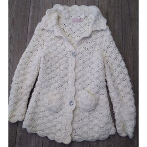 Chunky Knit Mohair Cardigan Women's‎ M Crochet Sweater Comfy Fuzzy Soft Ivory